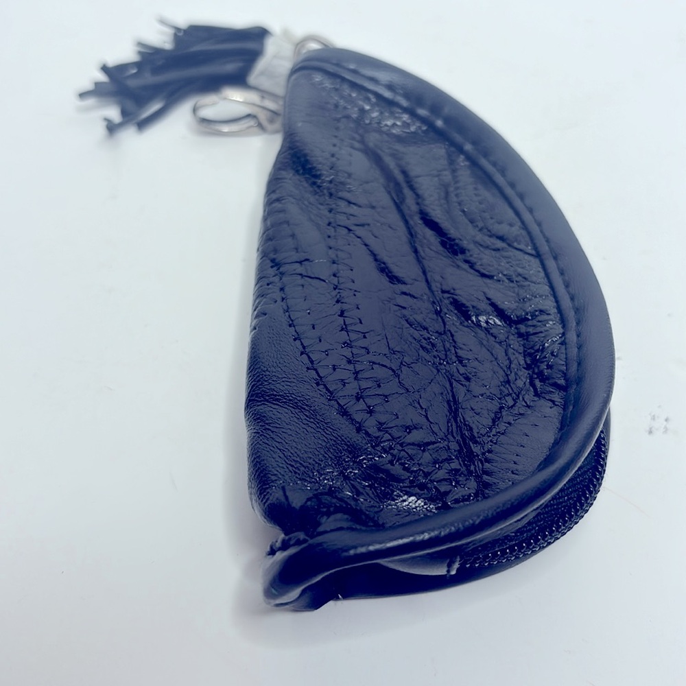 Vintage Black Leather Keychain Bag | Simple Clasp Zipper Bag | Travel Hide NEW - Picture 6 of 6